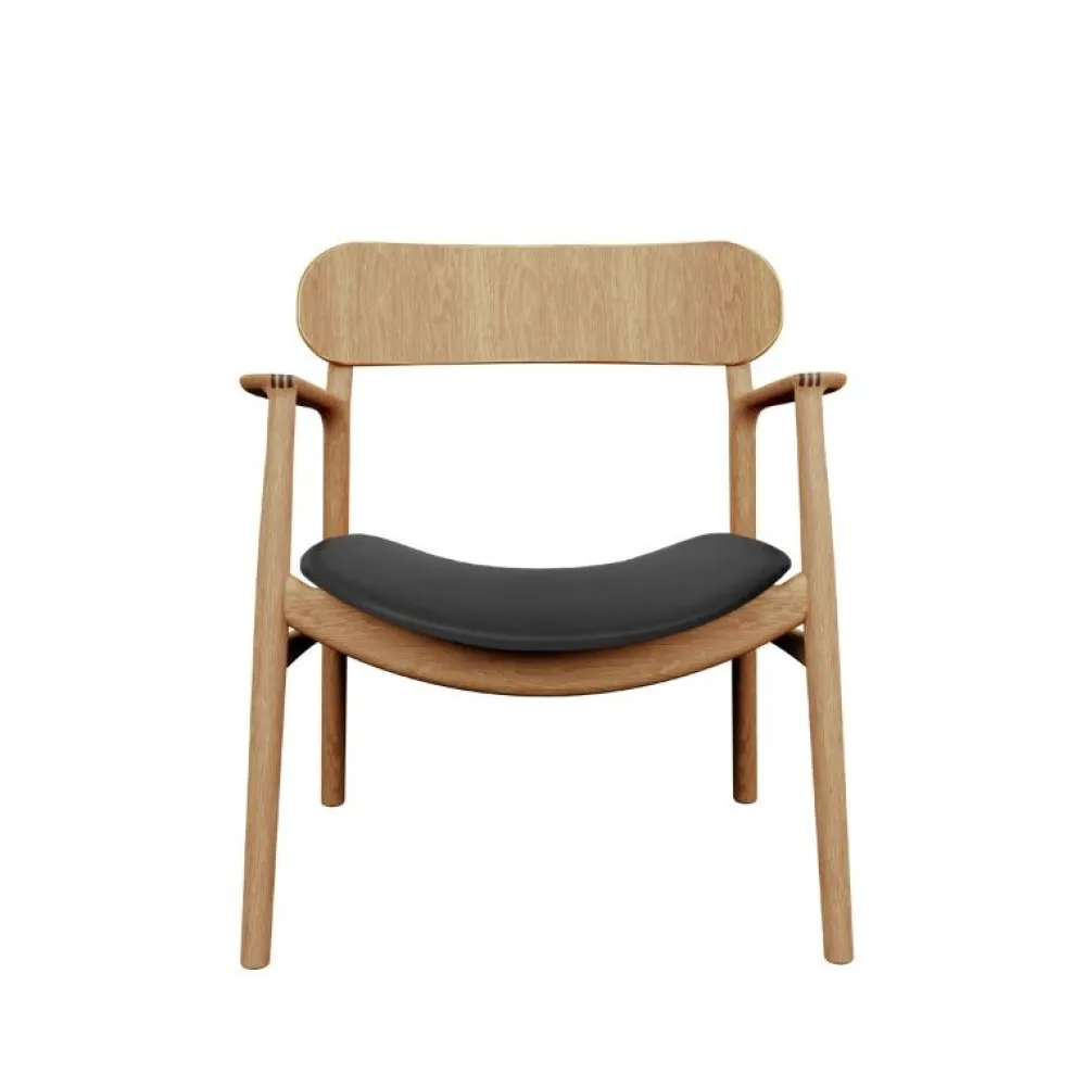 Bent Hansen Stole|Stue>Asger Loungestol Eg/Lys Olie Sort Zenso 2 Læder