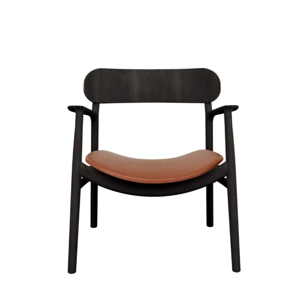 Bent Hansen Stole|Stue>Asger Loungestol Sortlakeret Eg Cognac Zenso 2 Læder