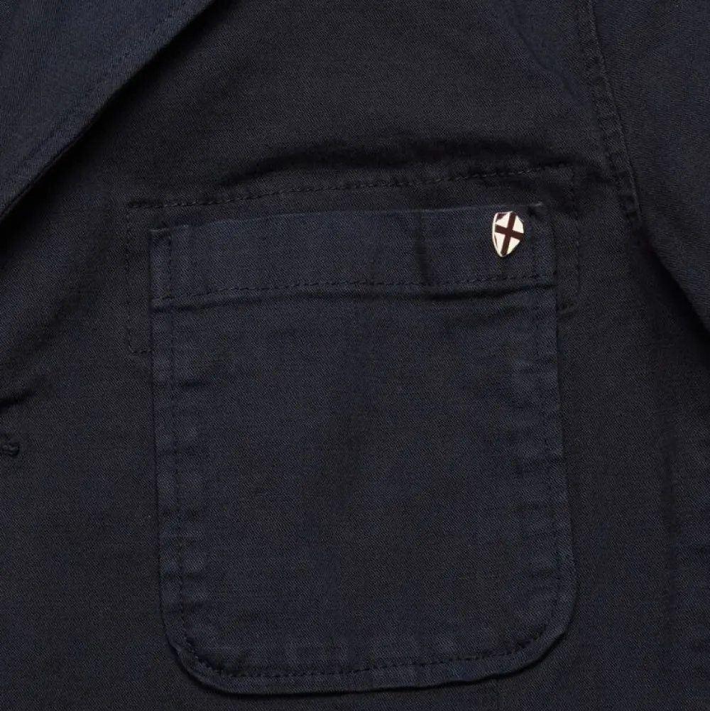 Blue De Gênes Overdele>Blue De Génes Gabbiano Dobby Blazer Dark Navy