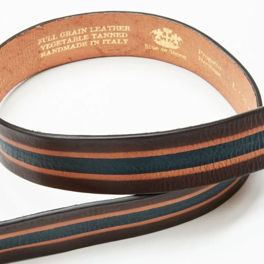 Blue De Gênes Accessories>Blue De Génes Tino Belt Brown Stripe