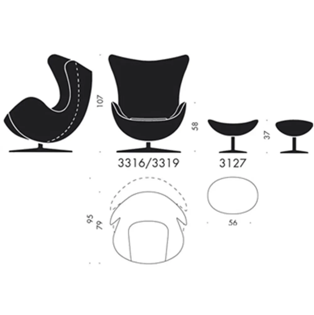 Fritz Hansen Stole>3316 Ægget Lænestol Stof