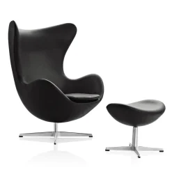 Fritz Hansen Stole|Stue>3316 Ægget Sort Essential Læder Inkl. Fodskammel