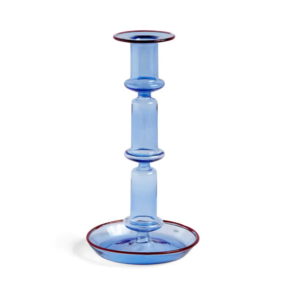 Hay Lysestager>Flare Candleholder Tall Light Blue With Red Rim