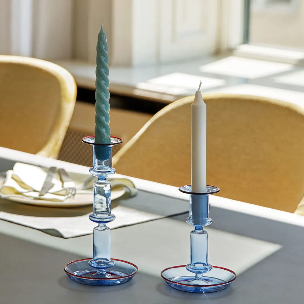 Hay Lysestager>Flare Candleholder Tall Light Blue With Red Rim