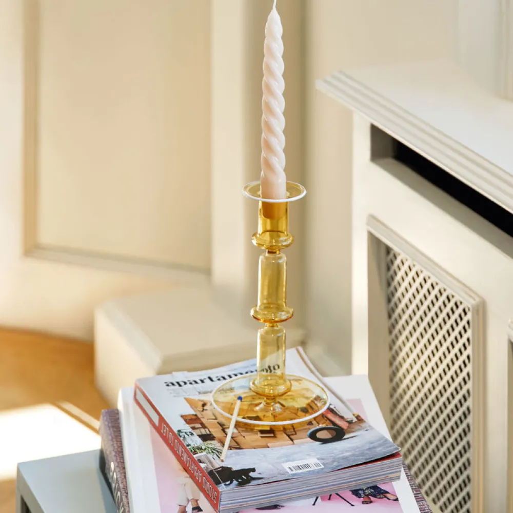 Hay Lysestager>Flare Candleholder Tall Yellow With White Rim
