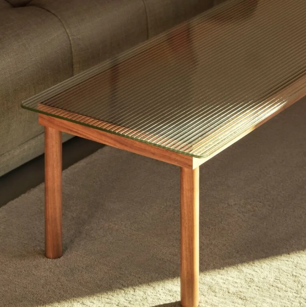 Hay Borde|Stue>Kofi Sofabord 140 x 50 Oak & Clear Reeded Glass
