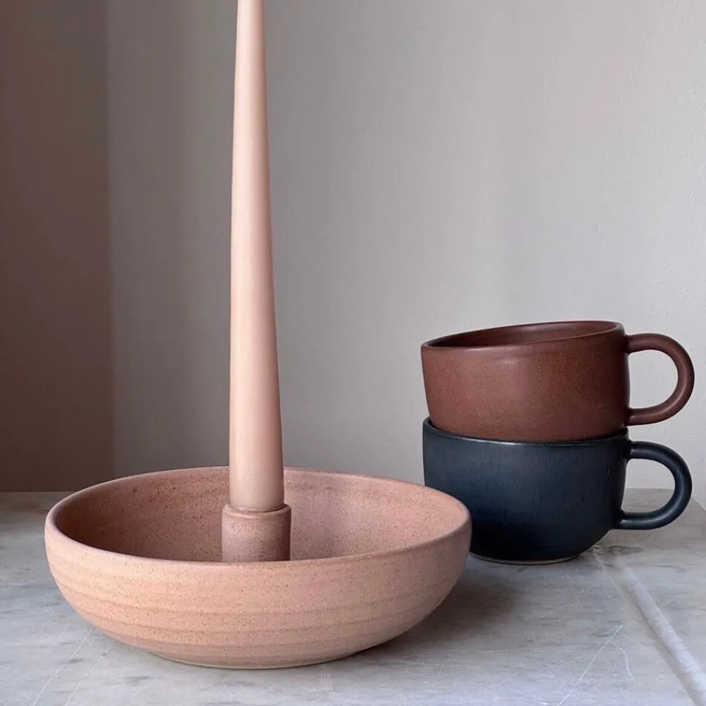 Julie Damhus Studio Lysestager|Keramik & Porcelæn>Oda Lysestage Skål Stor Beige