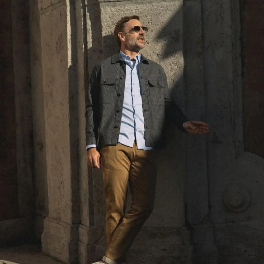 Mos Mosh Gallery Overdele>Matteo Stripe Overshirt Blue