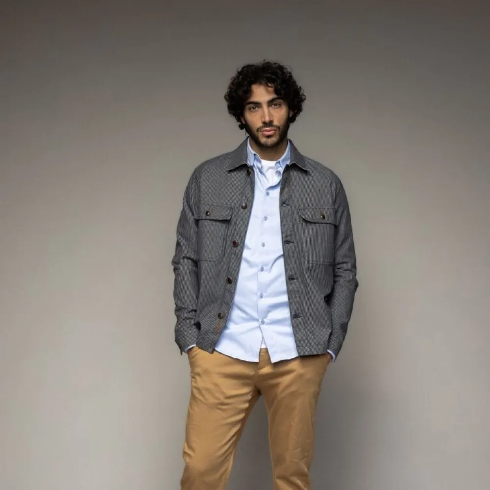 Mos Mosh Gallery Overdele>Matteo Stripe Overshirt Blue