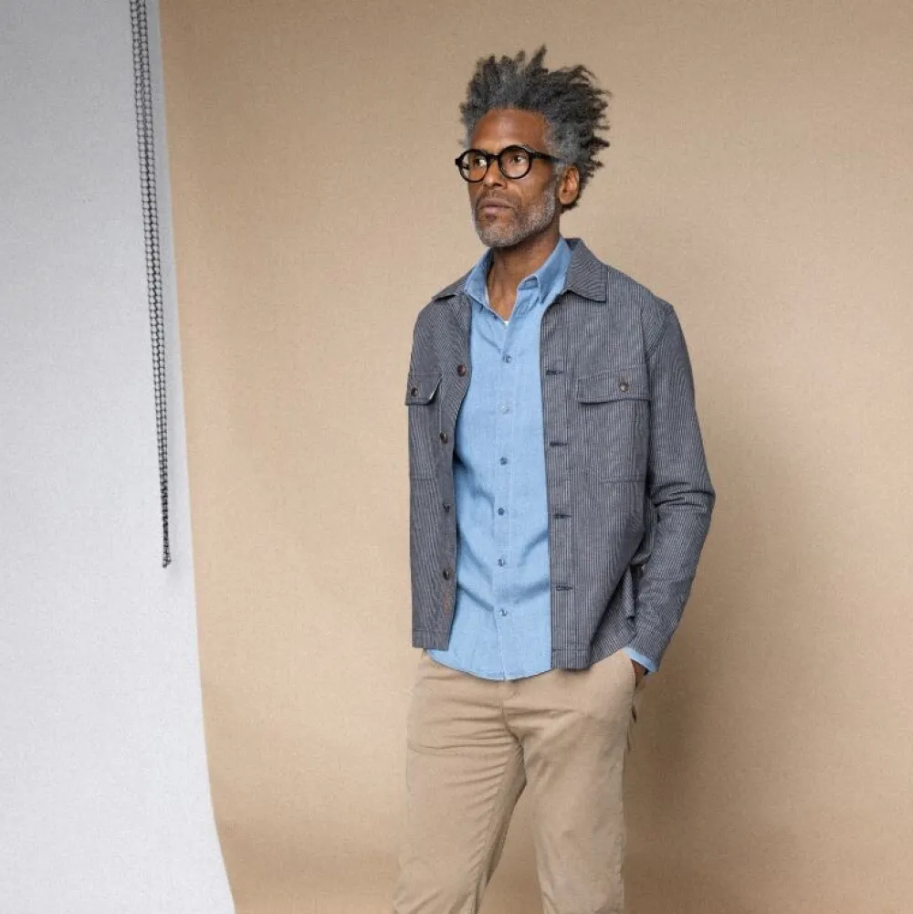 Mos Mosh Gallery Overdele>Matteo Stripe Overshirt Blue