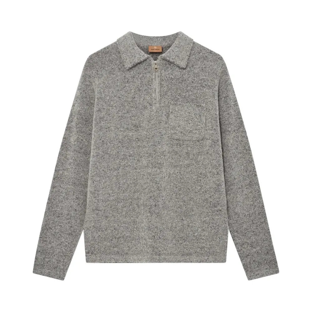Mos Mosh Gallery Overdele>Ryan Soft Zip Polo Pullover Light Grey