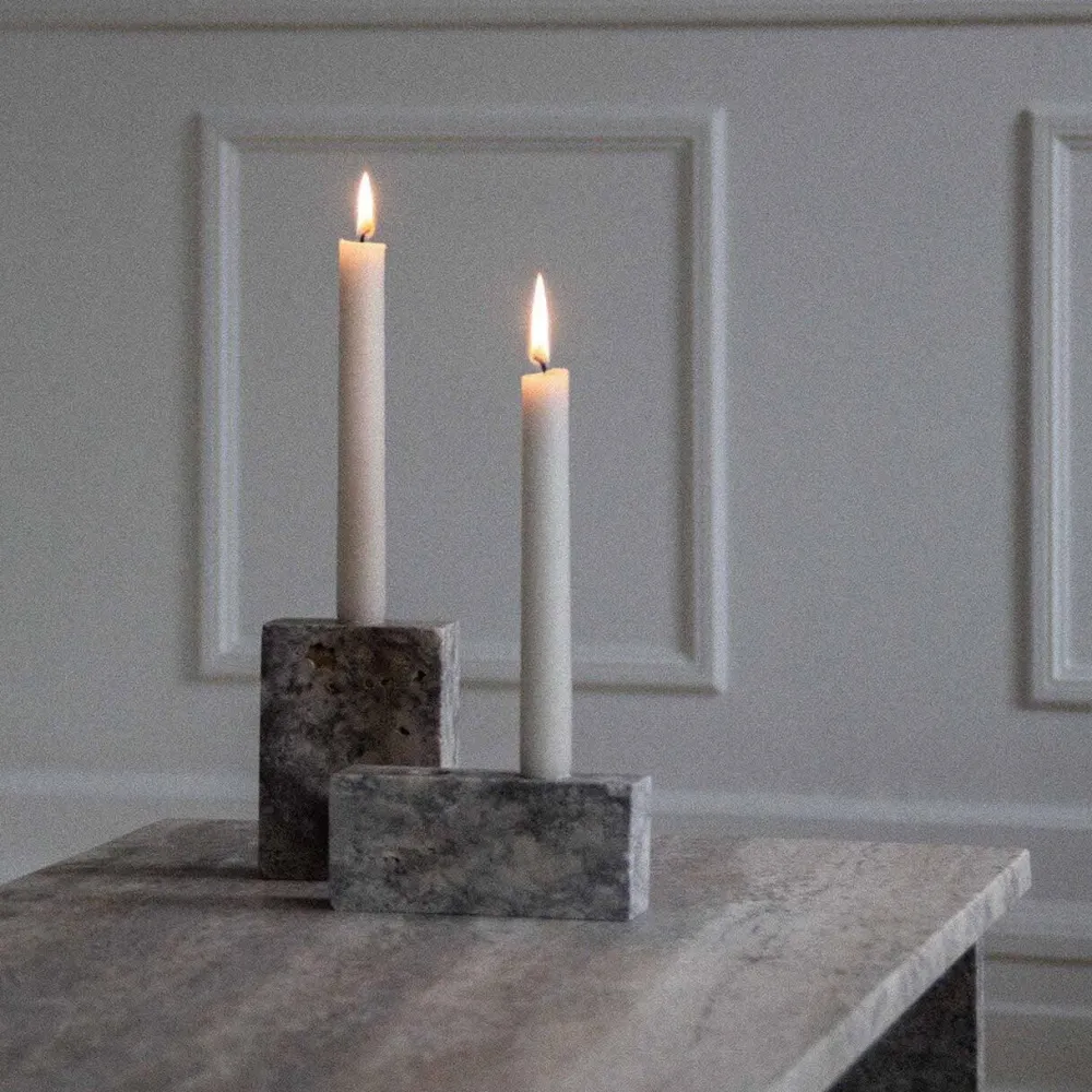 Wabi Sabi Nordic Lysestager>Epode Lysestage (1) Travertin Silver